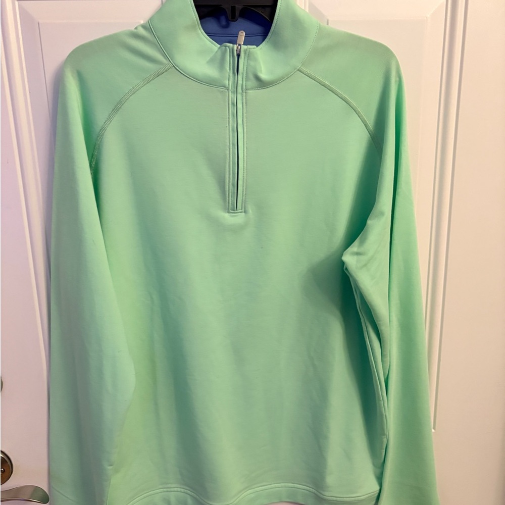 Men’s Peter Millar Light Green Quarter-Zip Pullover, Size Medium.